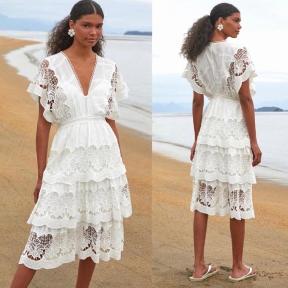FARM Rio Dresses & Skirts - Farm Rio Richelieu Embroidered Midi Dress White S NWT NEW